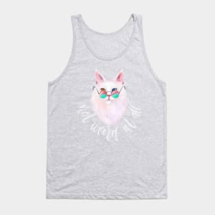 White Maine Coon Cat with Different-Colored Eyes and Calligraphy Tank Top